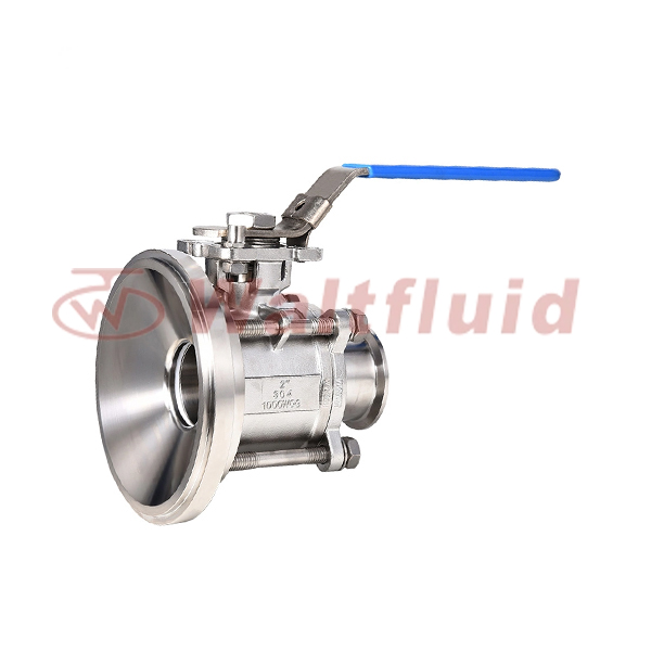 Sanitary Stainless Steel Clamped Three Pieces Tank Bottom Ball Valve